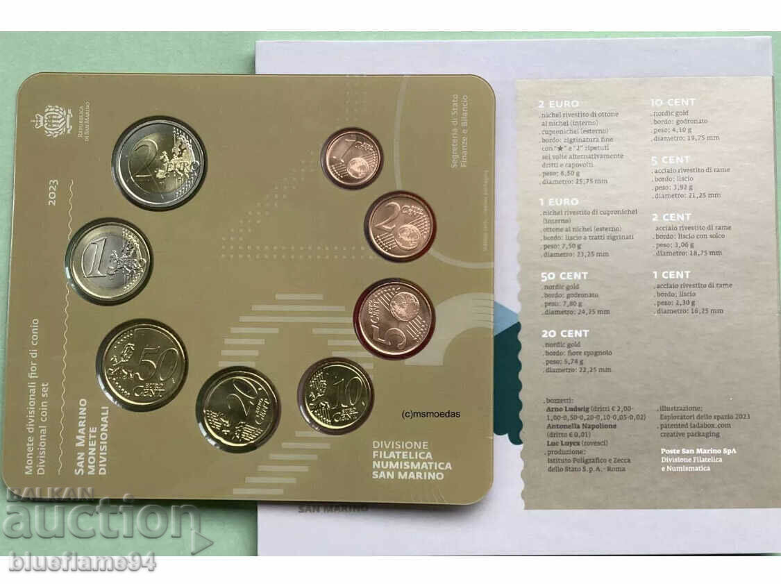 Euro set San Marino 2023 with price 95.00 BGN | € 48.57 Euro set San Marino 2023 with price 95.00 BGN | € 48.57