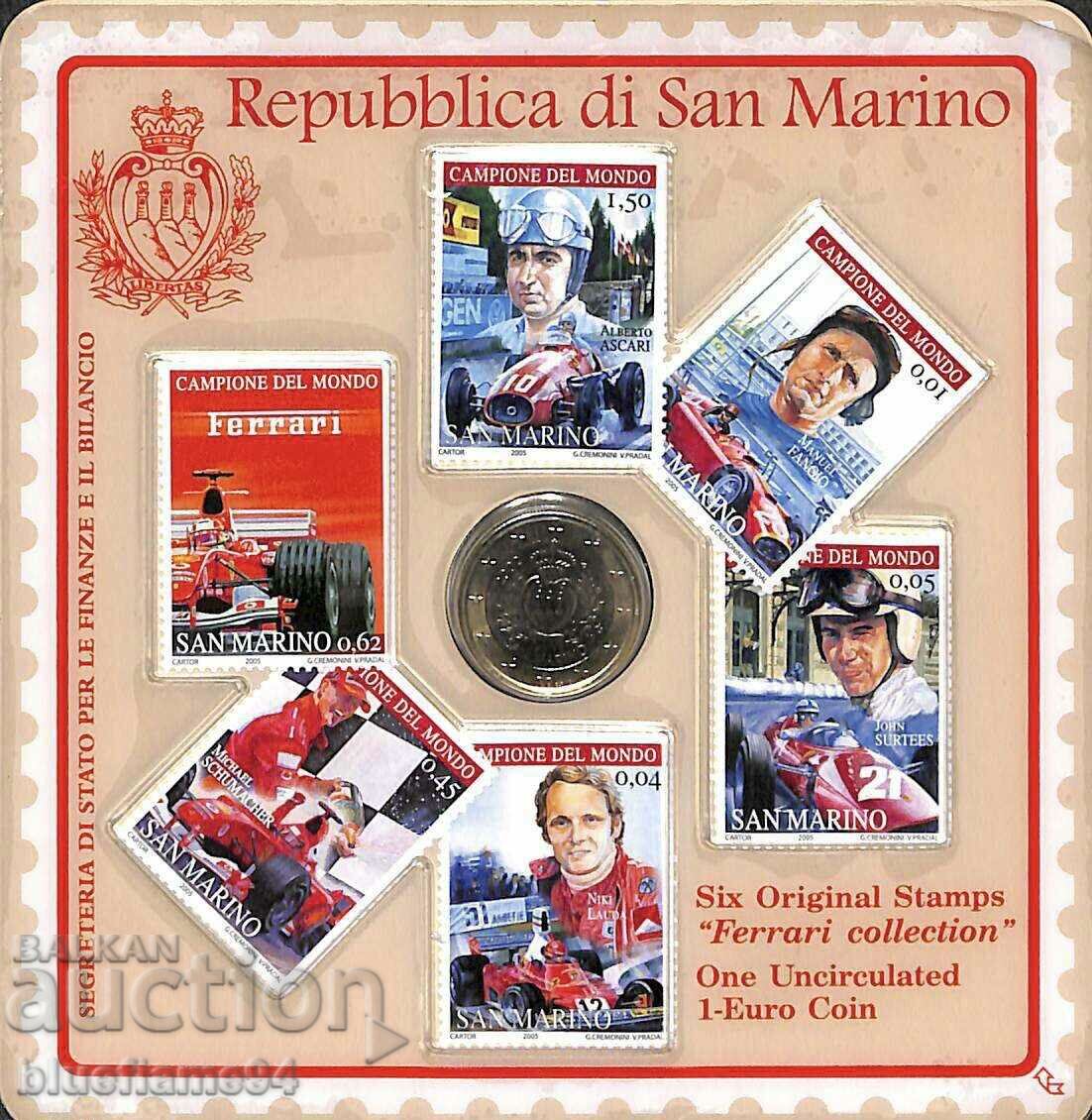 Set of postage stamps + 1 Euro San Marino 2005