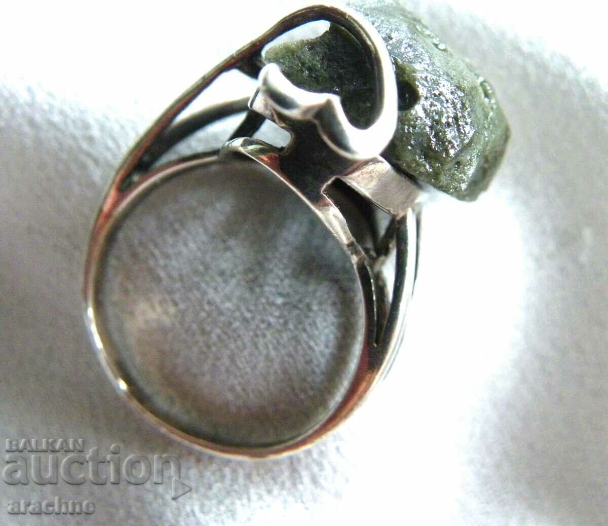 Old silver ring with moldavite - 5