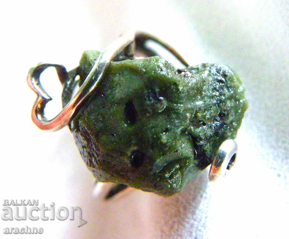 Old silver ring with moldavite - 6