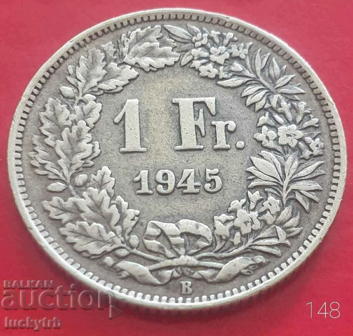 1 franc 1945 - Switzerland - Silver