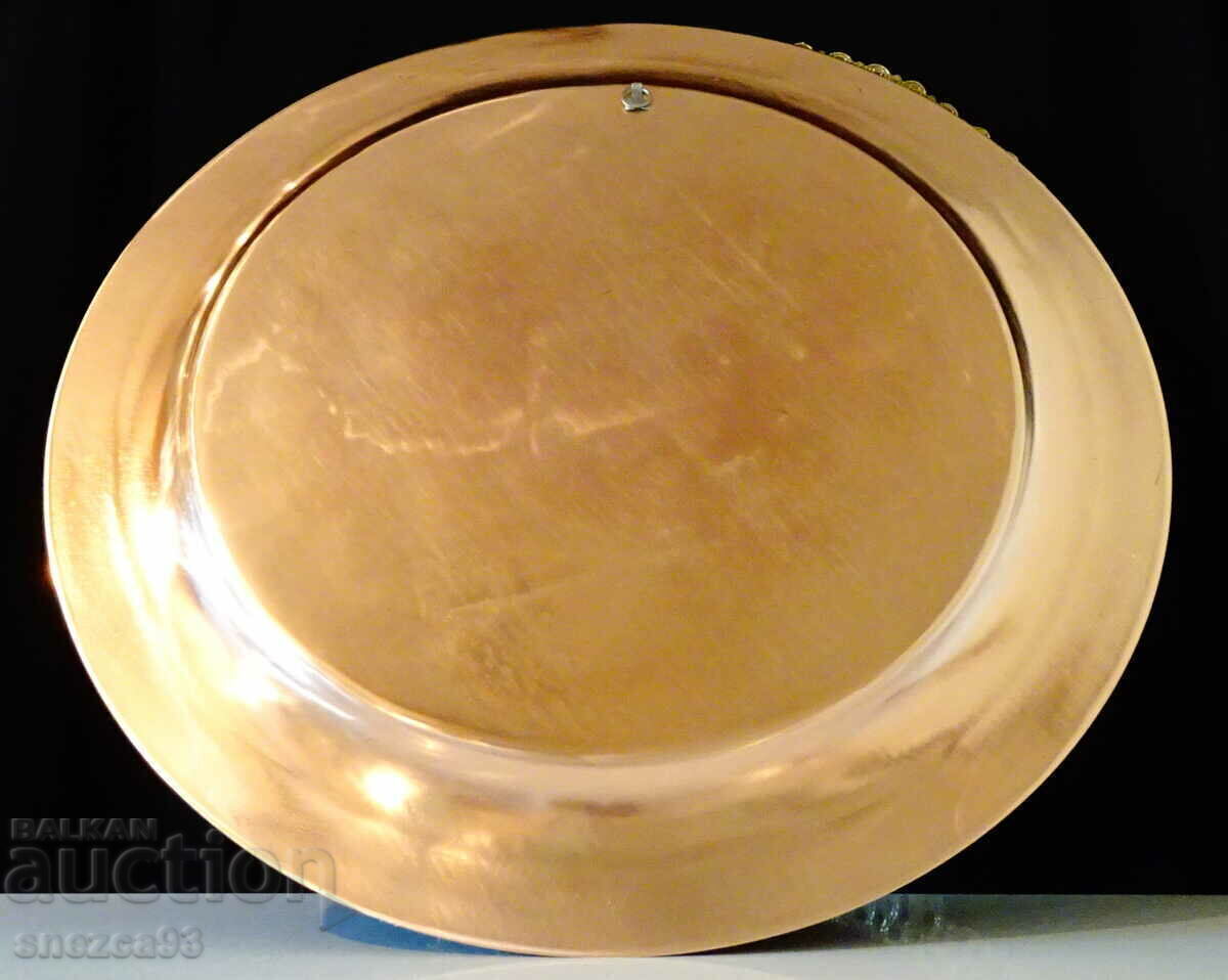 Copper tray, panel, engraved, 38 cm. - 6 Copper tray, panel, engraved, 38 cm. - 6