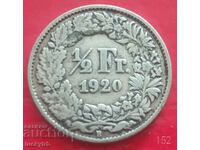 1/2 franc 1920 - Switzerland - Silver - Uncleaned