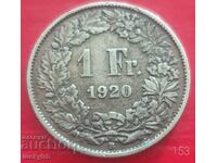 1 franc 1920 - Switzerland - Silver - Uncleaned