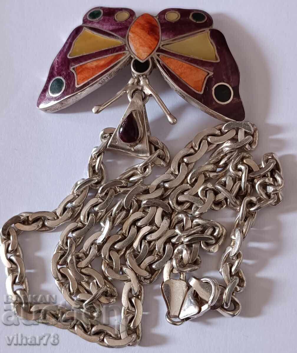 Very beautiful silver pendant with chain - 5