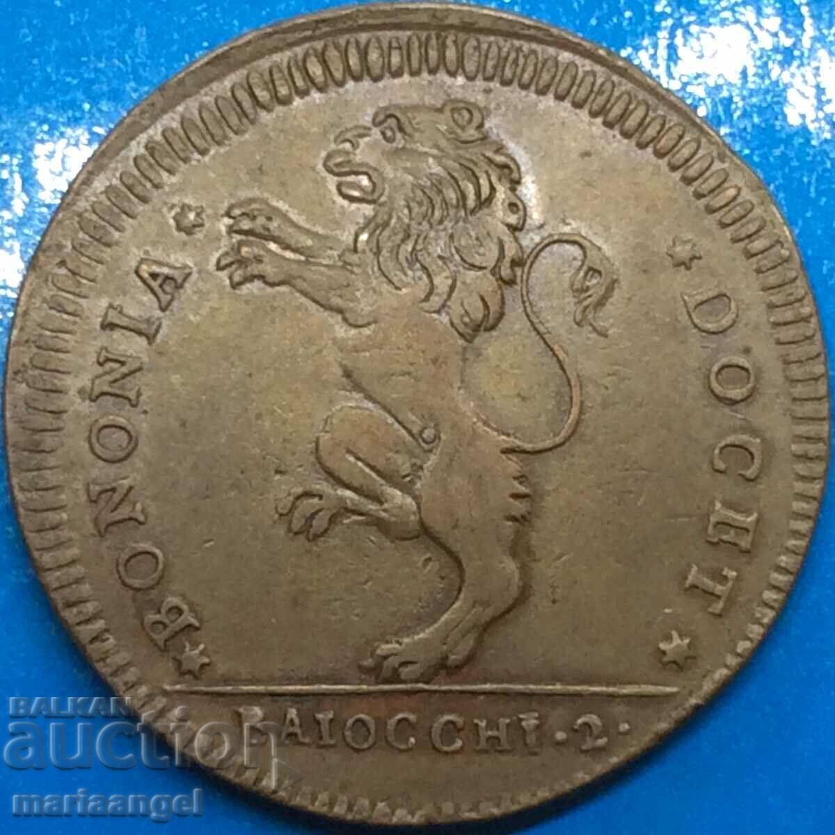 2 baiochi 1795 Vatican Pius VI bronz RAR decentrat