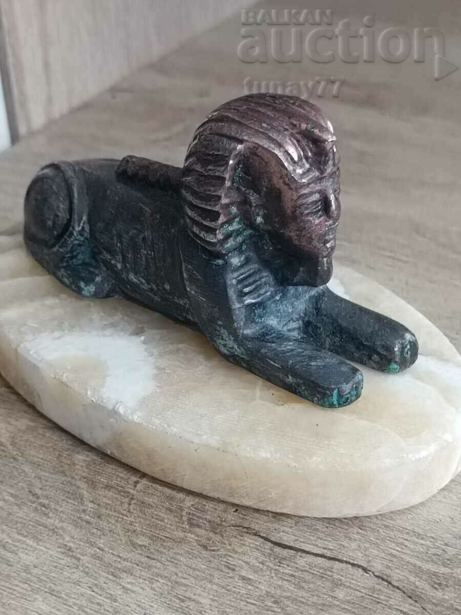 SPHINX OF GISA AND PYRAMIDS COPPER FIGURE ON MARBLE EGYPT