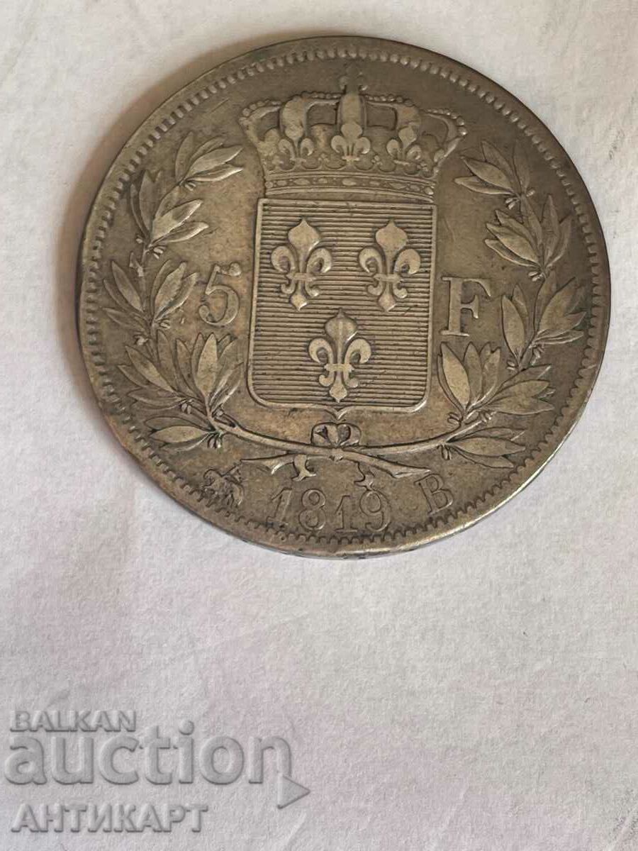 silver coin 5 francs Louis Louis XVIII 1819 France silver