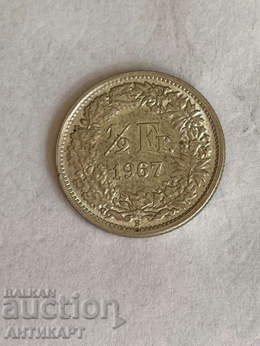 monedă de argint 1/2 franc argint Elveția 1967