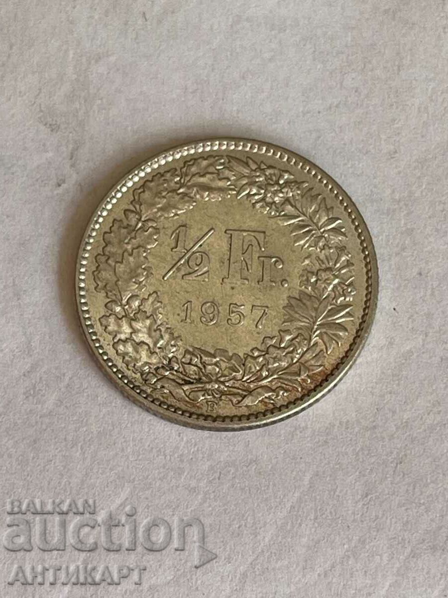 monedă de argint 1/2 franc argint Elveția 1957