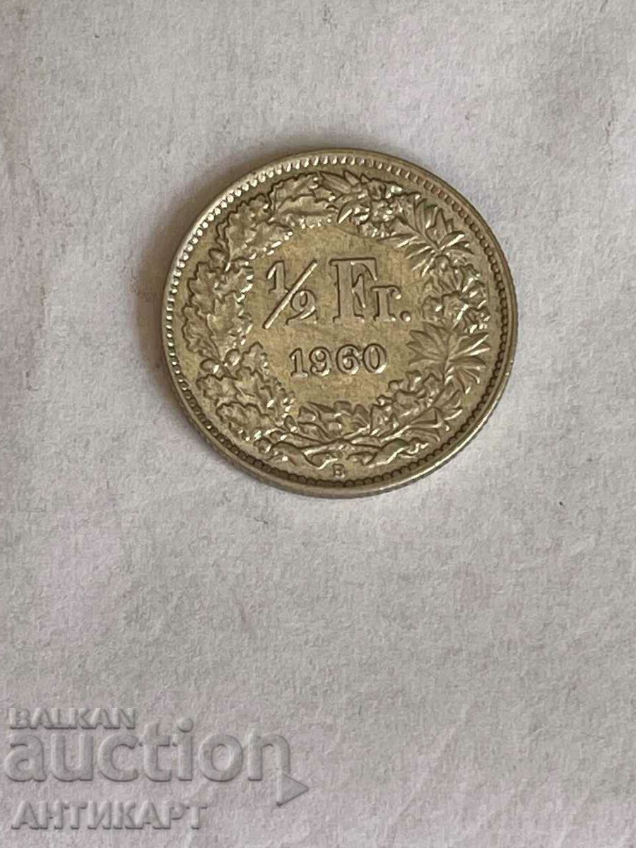 monedă de argint 1/2 franc argint Elveția 1960