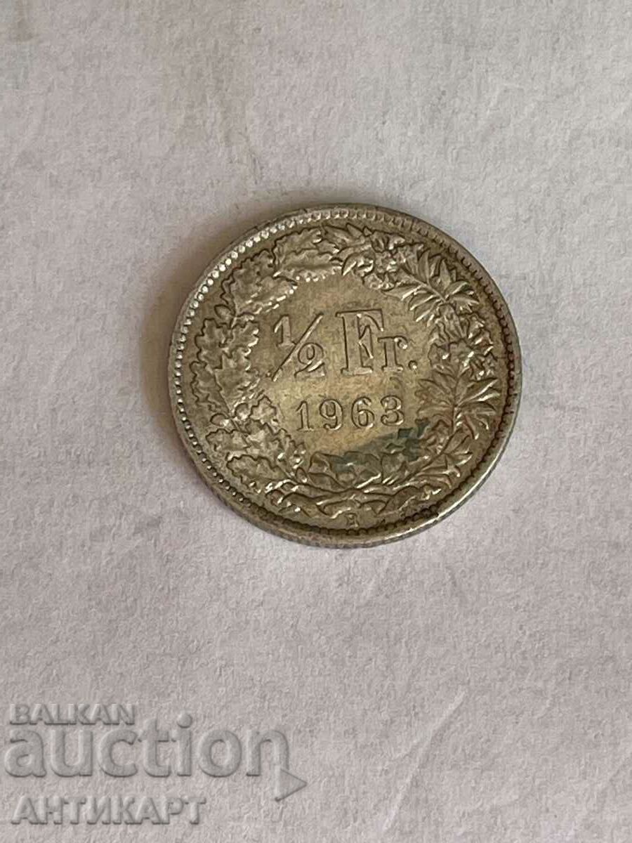 monedă de argint 1/2 franc argint Elveția 1963