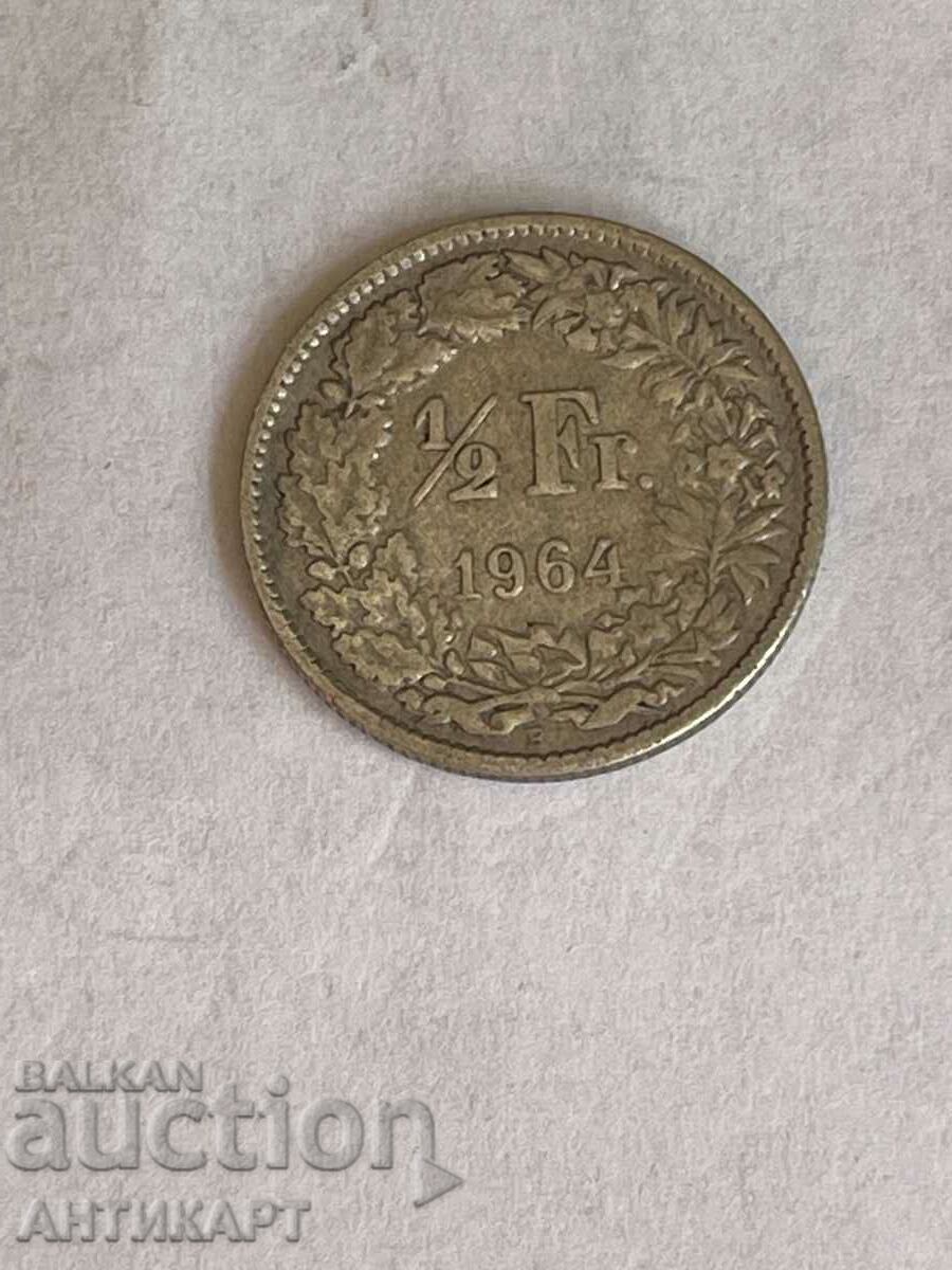 monedă de argint 1/2 franc argint Elveția 1964