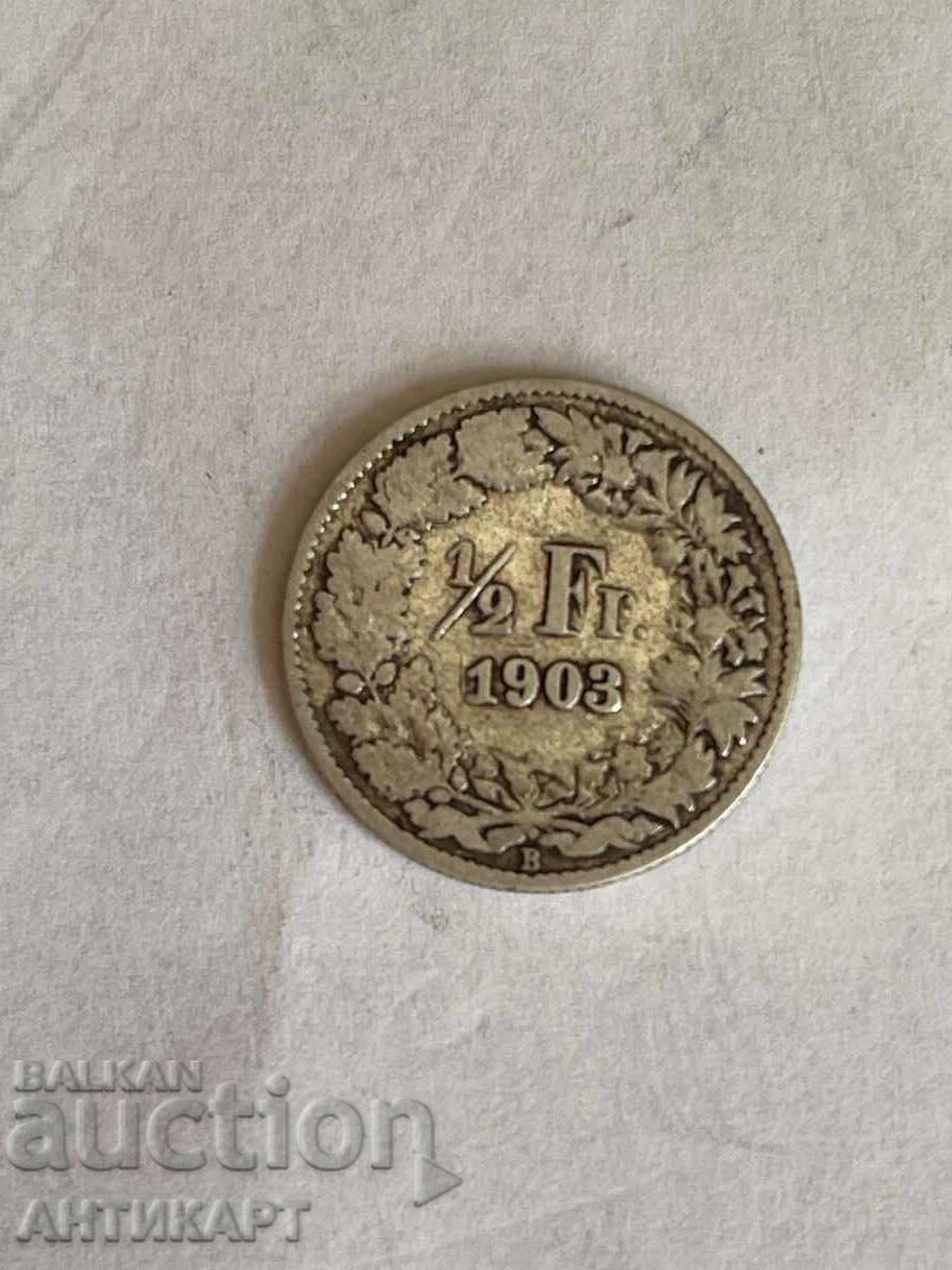 monedă de argint 1/2 franc argint Elveția 1903