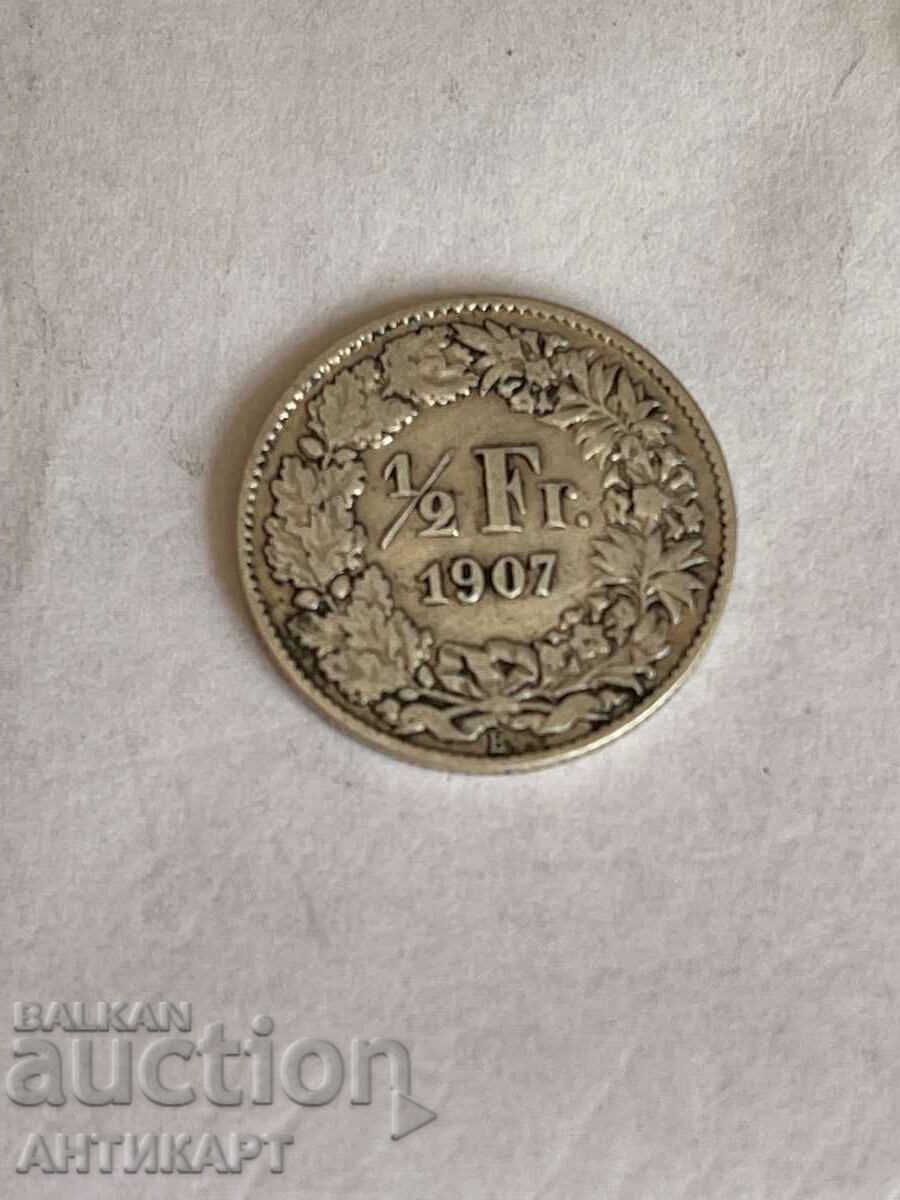 monedă de argint 1/2 franc argint Elveția 1907