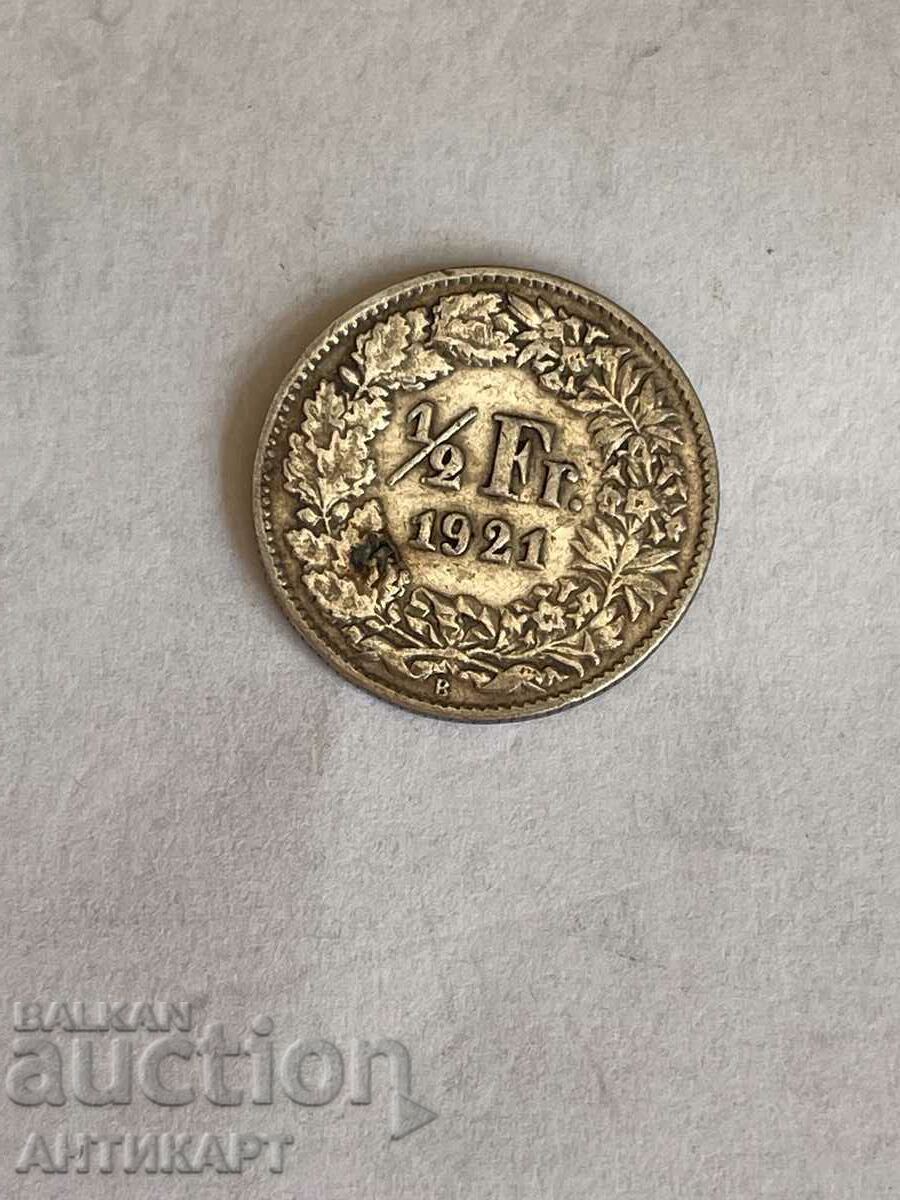 monedă de argint 1/2 franc argint Elveția 1921