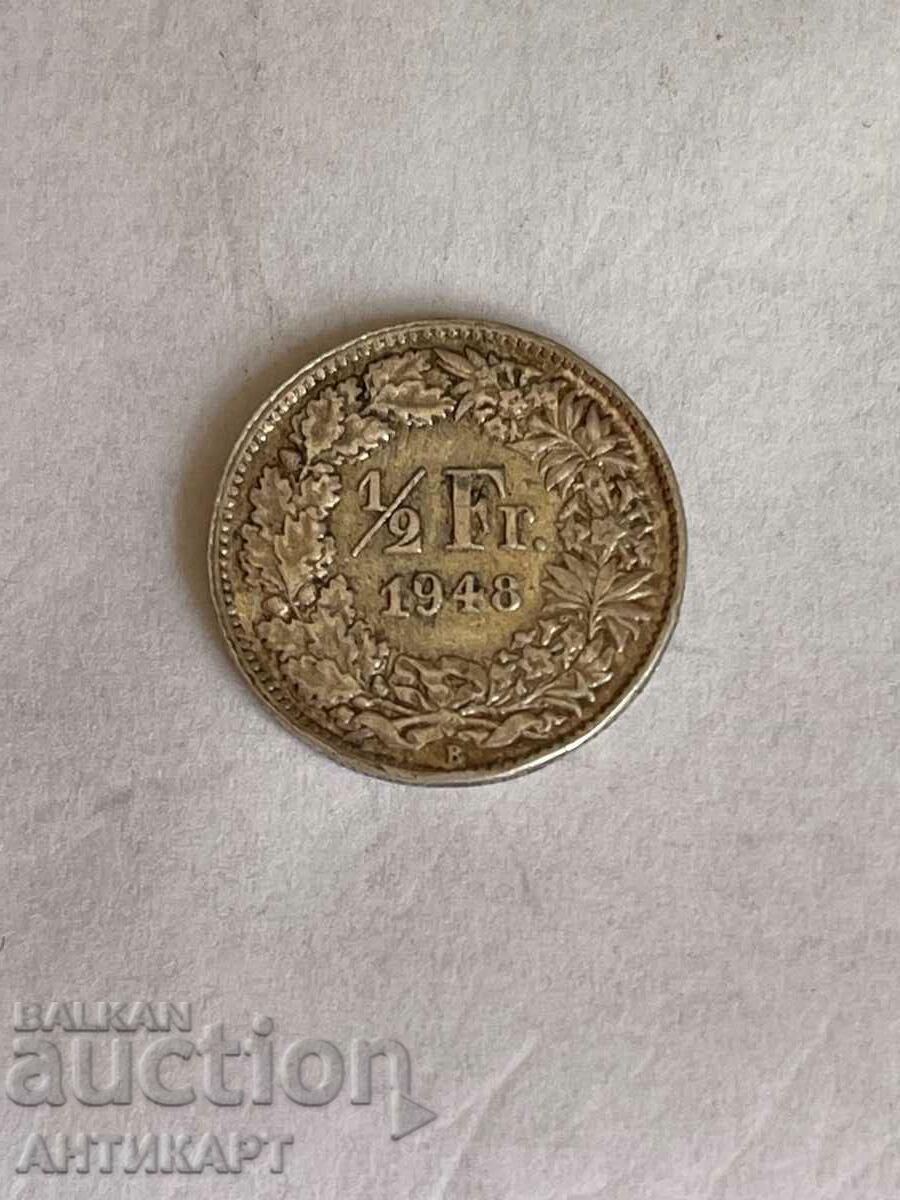 monedă de argint 1/2 franc argint Elveția 1948