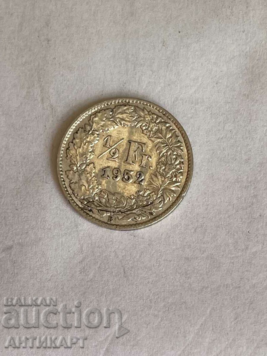 monedă de argint 1/2 franc argint Elveția 1952