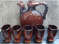 Ceramic brandy vessel with 5 glasses