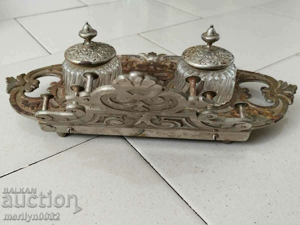 Аукцион Стара мастилница никилирани чугун писалка мастило Аукцион Стара мастилница никилирани чугун писалка мастило