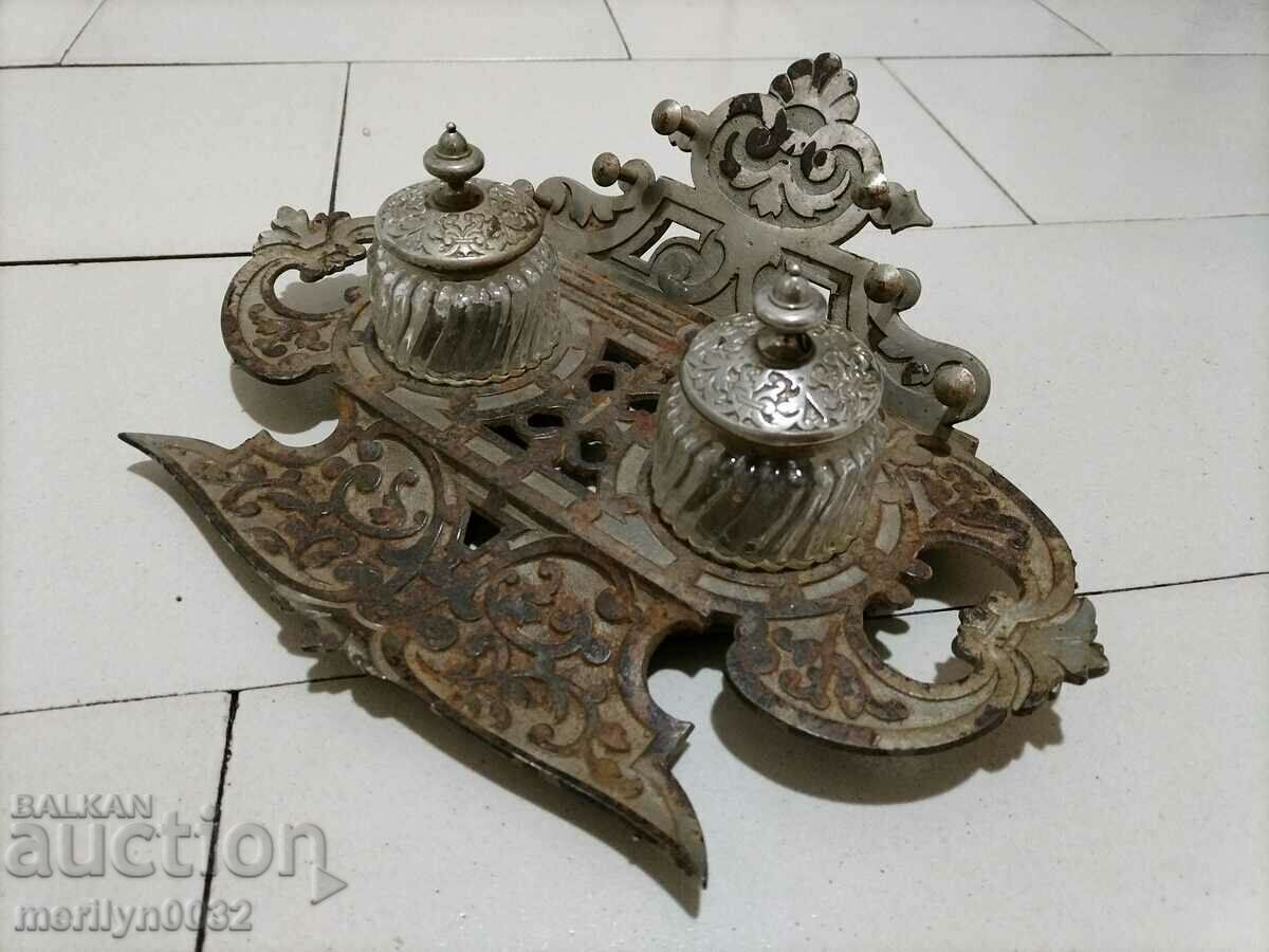 Стара мастилница никилирани чугун писалка мастило - 5 Стара мастилница никилирани чугун писалка мастило - 5