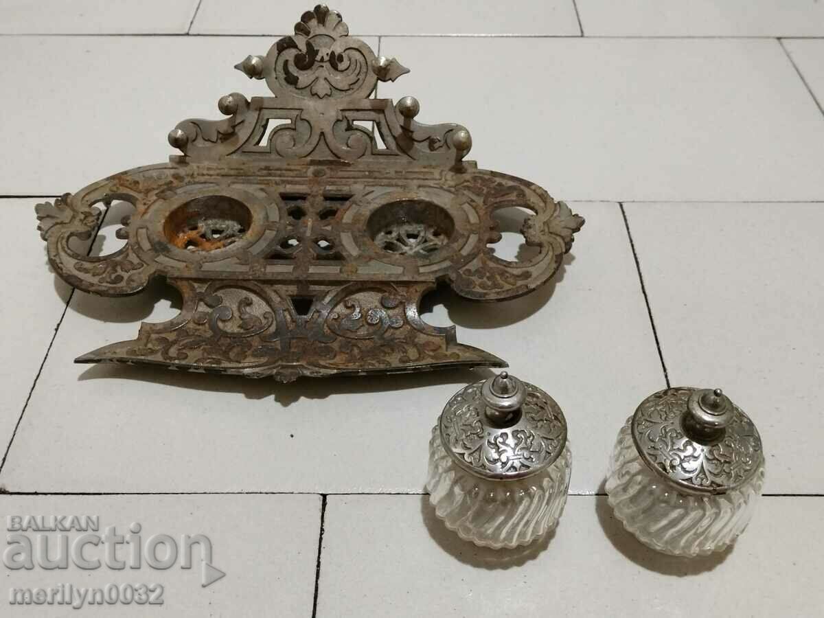 Стара мастилница никилирани чугун писалка мастило - 6 Стара мастилница никилирани чугун писалка мастило - 6