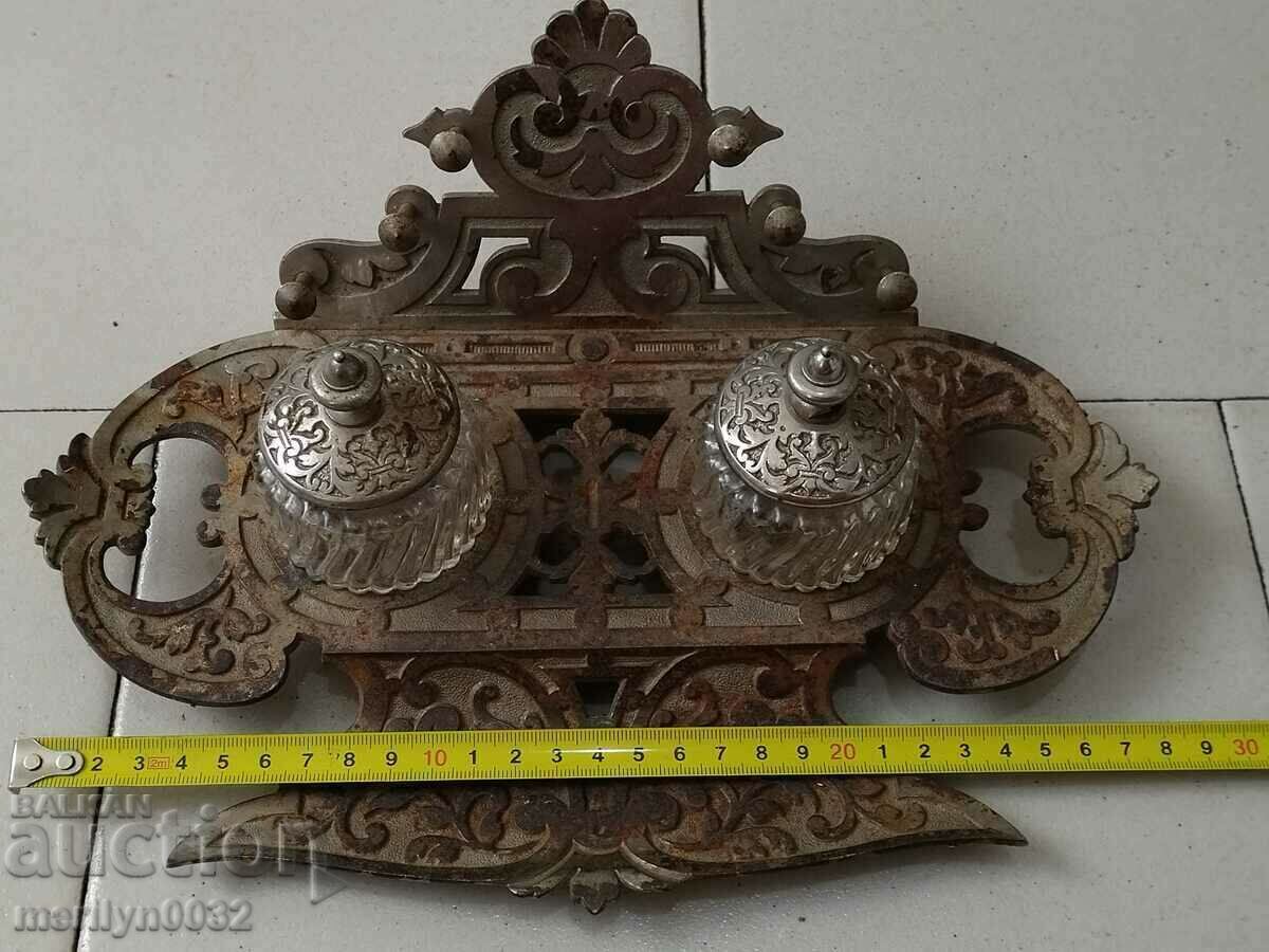 Стара мастилница никилирани чугун писалка мастило Стара мастилница никилирани чугун писалка мастило