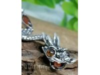 Silver dragon necklace with amber 11.32g