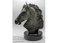 Old bronze sculpture, horse, granite, bronze, enamel. Chess Mat