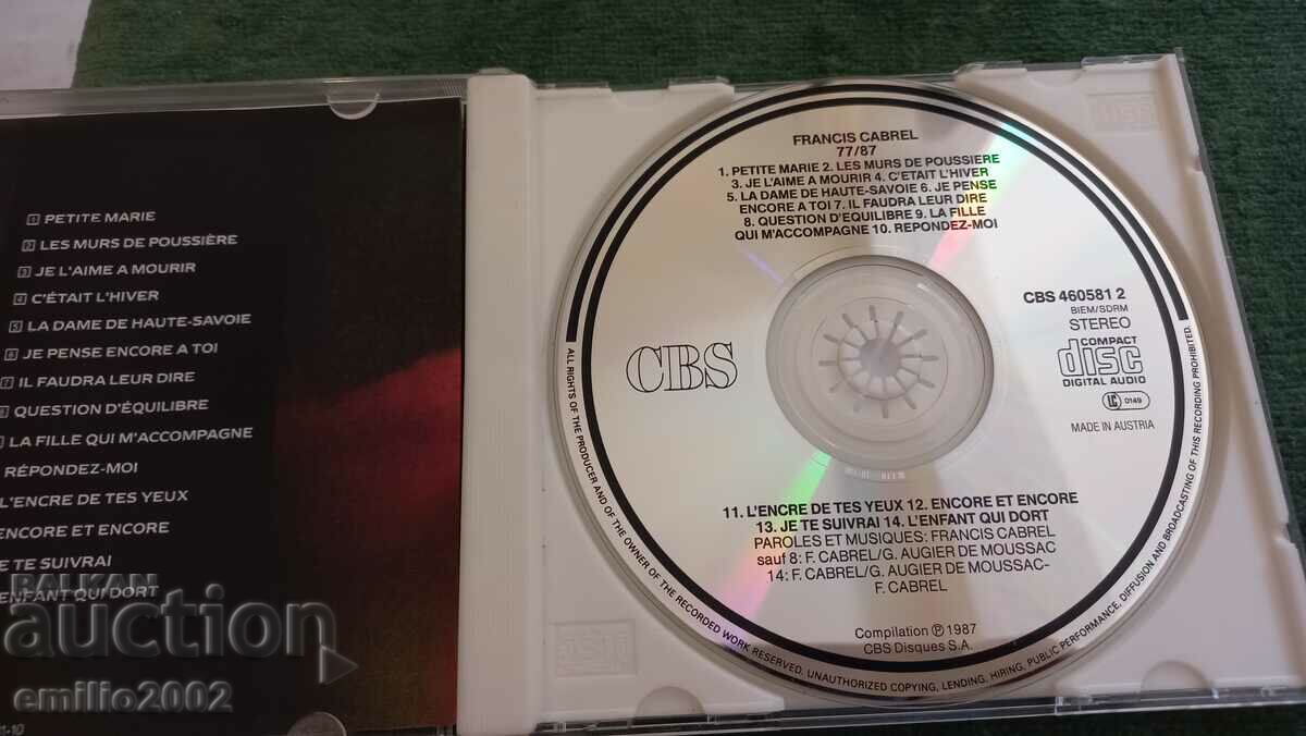 Audio CD Francis Cabrel with price 2.99 BGN | € 1.53 Audio CD Francis Cabrel with price 2.99 BGN | € 1.53