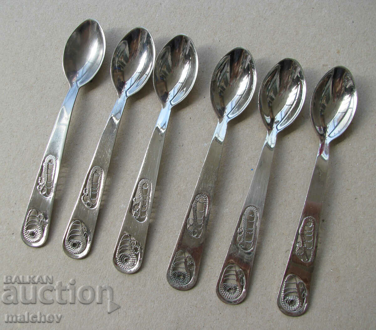 Lot of 6 teaspoons 14cm stainless with filigree, excellent