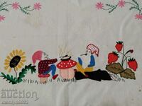 Old embroidered nursery wall tapestry panel, rug