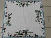 Old plaid with embroidery tablecloth