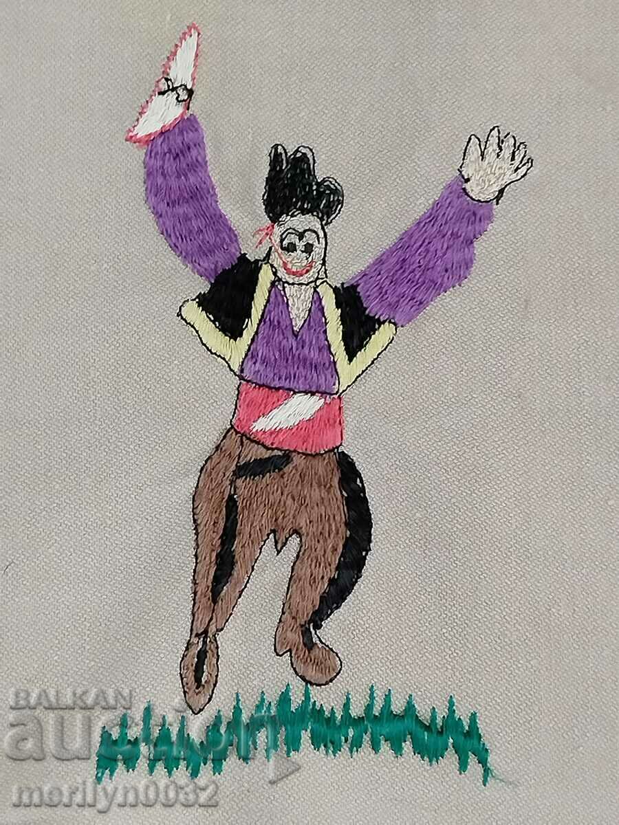 Auction  Old plaid with embroidery tablecloth