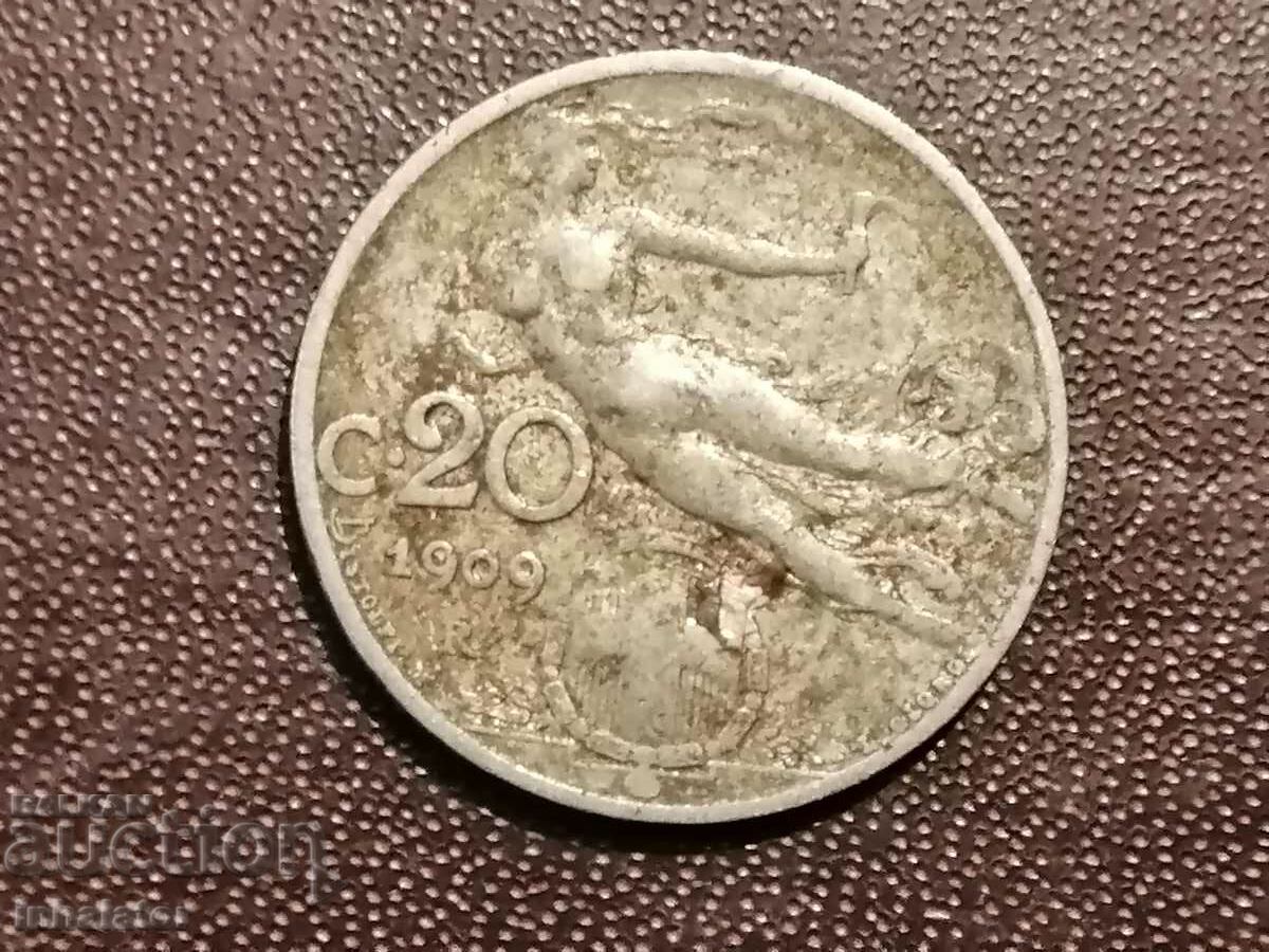 1909 year 20 centesimi Italy