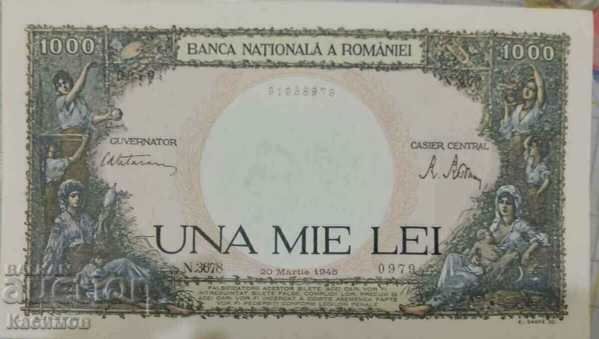 Rara Bancnota Romaneasca 1000 Lei 1945 UNC !