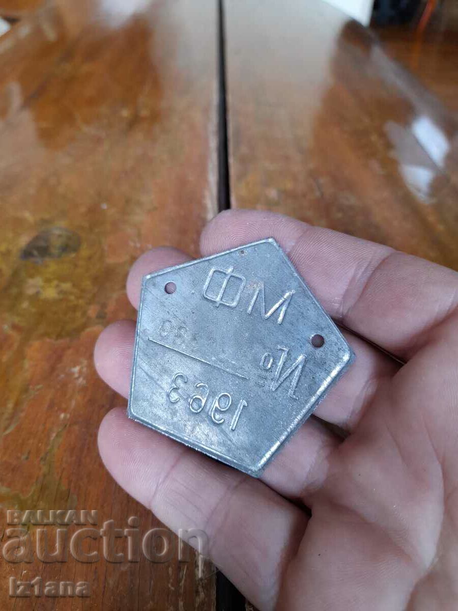 Auction  Old license plate, bicycle number, wheel