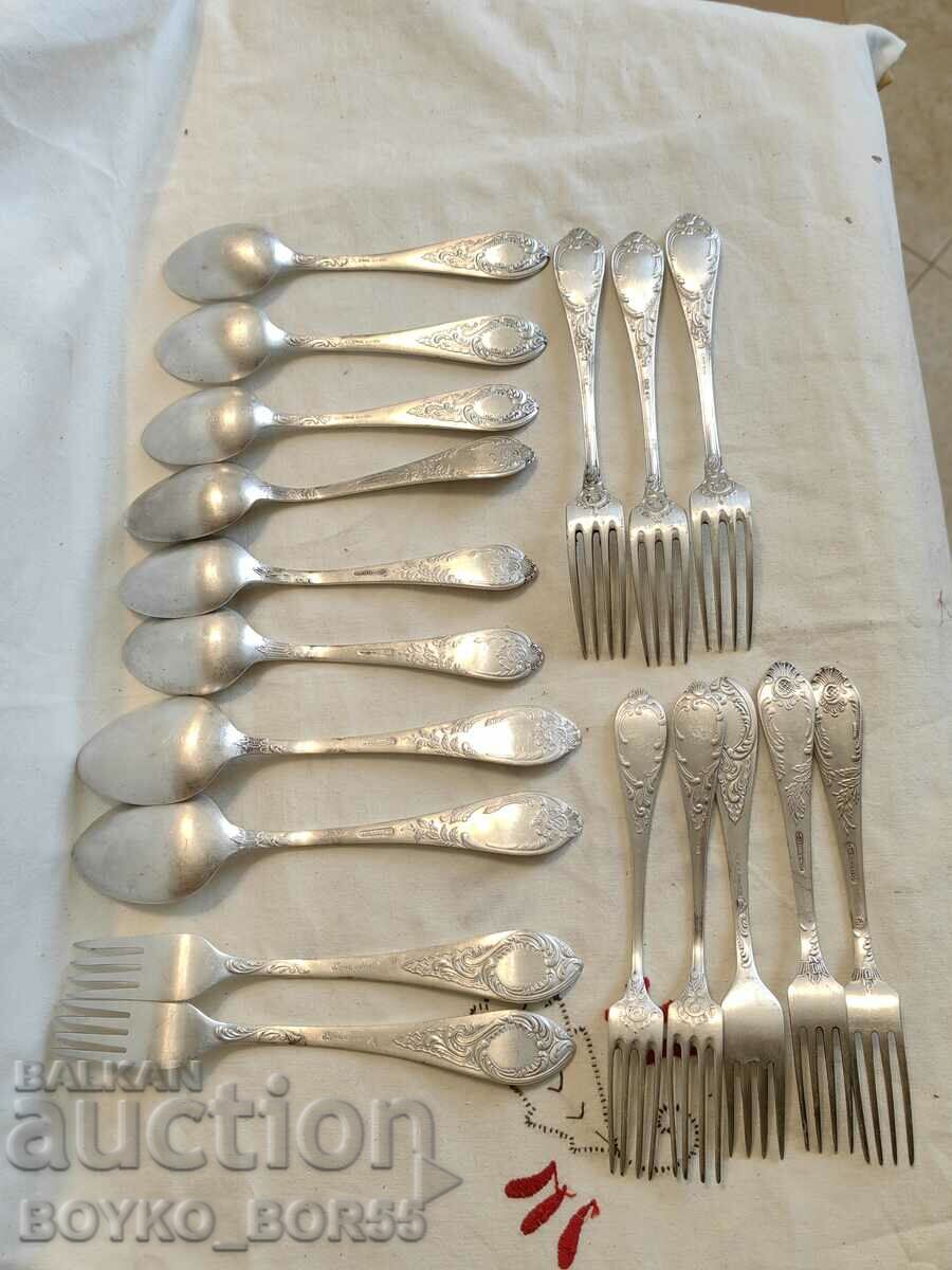 18 Russian Social USSR Silver Plated Melchior Forks and Spoons 1970s with price 219.00 BGN | € 111.97 18 Russian Social USSR Silver Plated Melchior Forks and Spoons 1970s with price 219.00 BGN | € 111.97