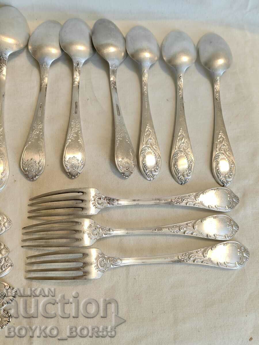 18 Russian Social USSR Silver Plated Melchior Forks and Spoons 1970s - 5 18 Russian Social USSR Silver Plated Melchior Forks and Spoons 1970s - 5