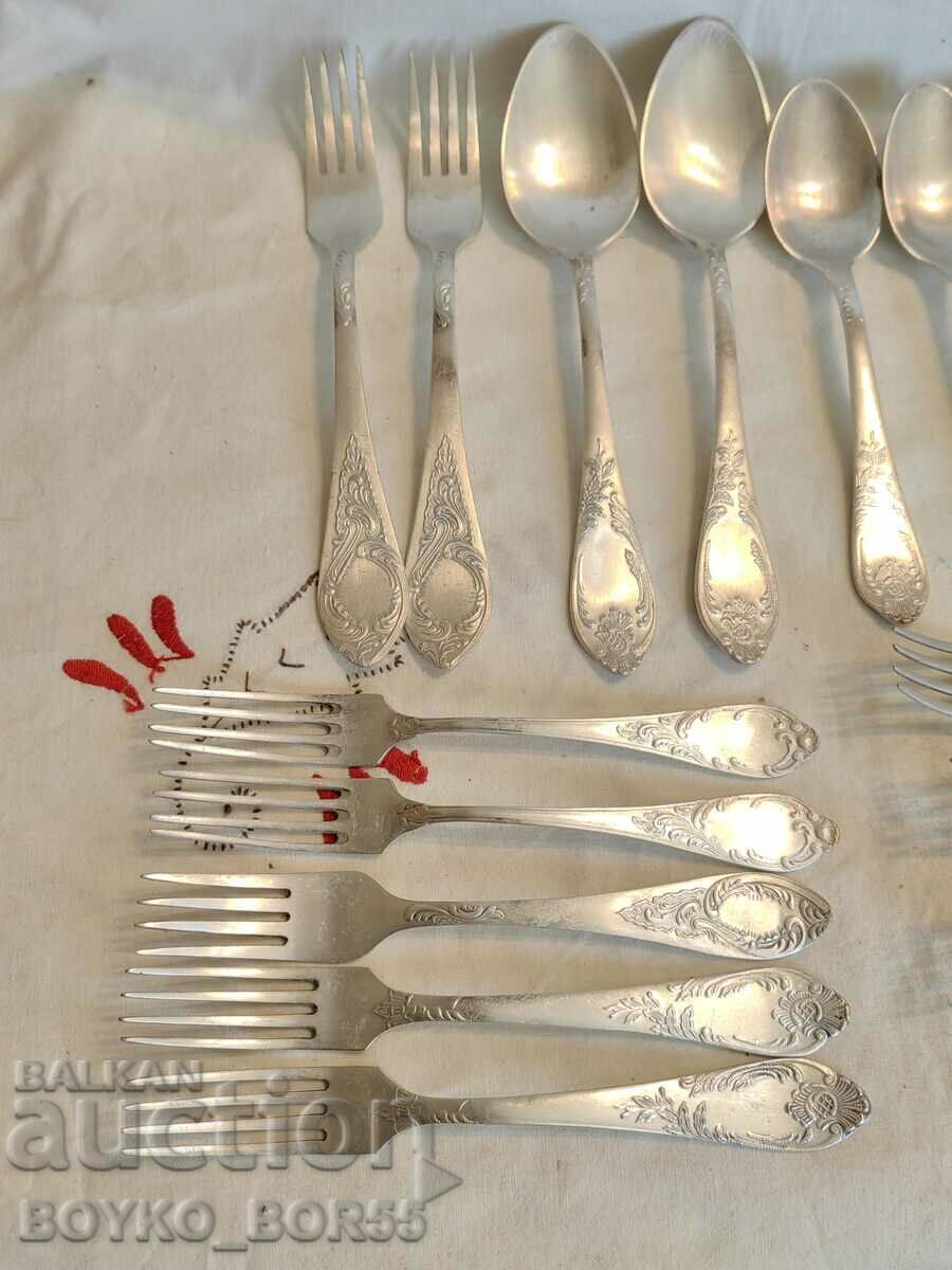 18 Russian Social USSR Silver Plated Melchior Forks and Spoons 1970s - 6 18 Russian Social USSR Silver Plated Melchior Forks and Spoons 1970s - 6