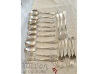 18 Russian Social USSR Silver Plated Melchior Forks and Spoons 1970s