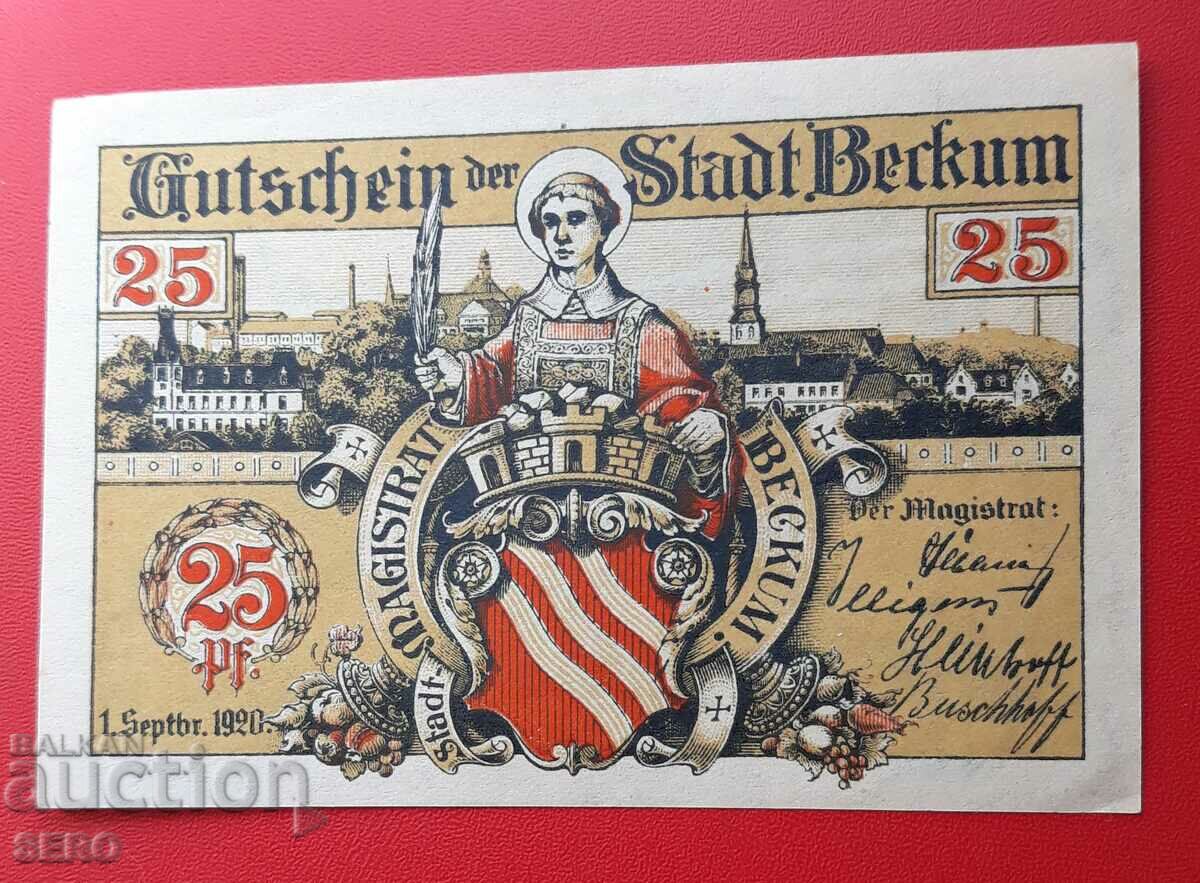 Banknote-Germany-S.Rhine-Westphalia-Beckum-25 Pfennig 1920