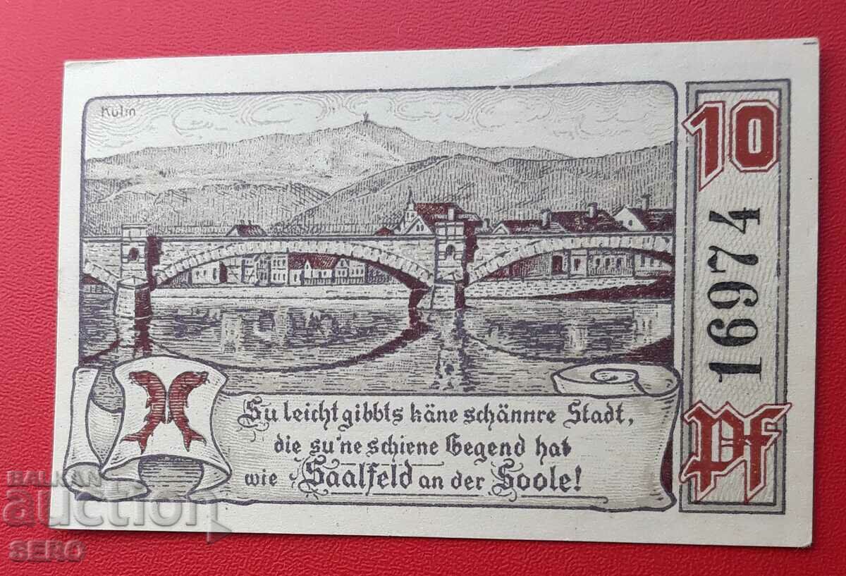 Bancnota-Germania-Thuringia-Saalfeld-10 pfennig 1921