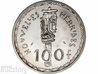 French Vanuatu New Hybrids 100 Francs 1966 Silver UNC