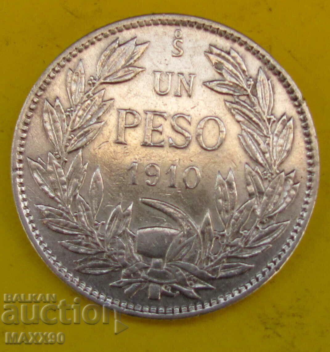 1 peso Chile 1910 silver coin