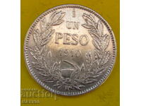 Moneda de argint de 1 peso Chile 1910