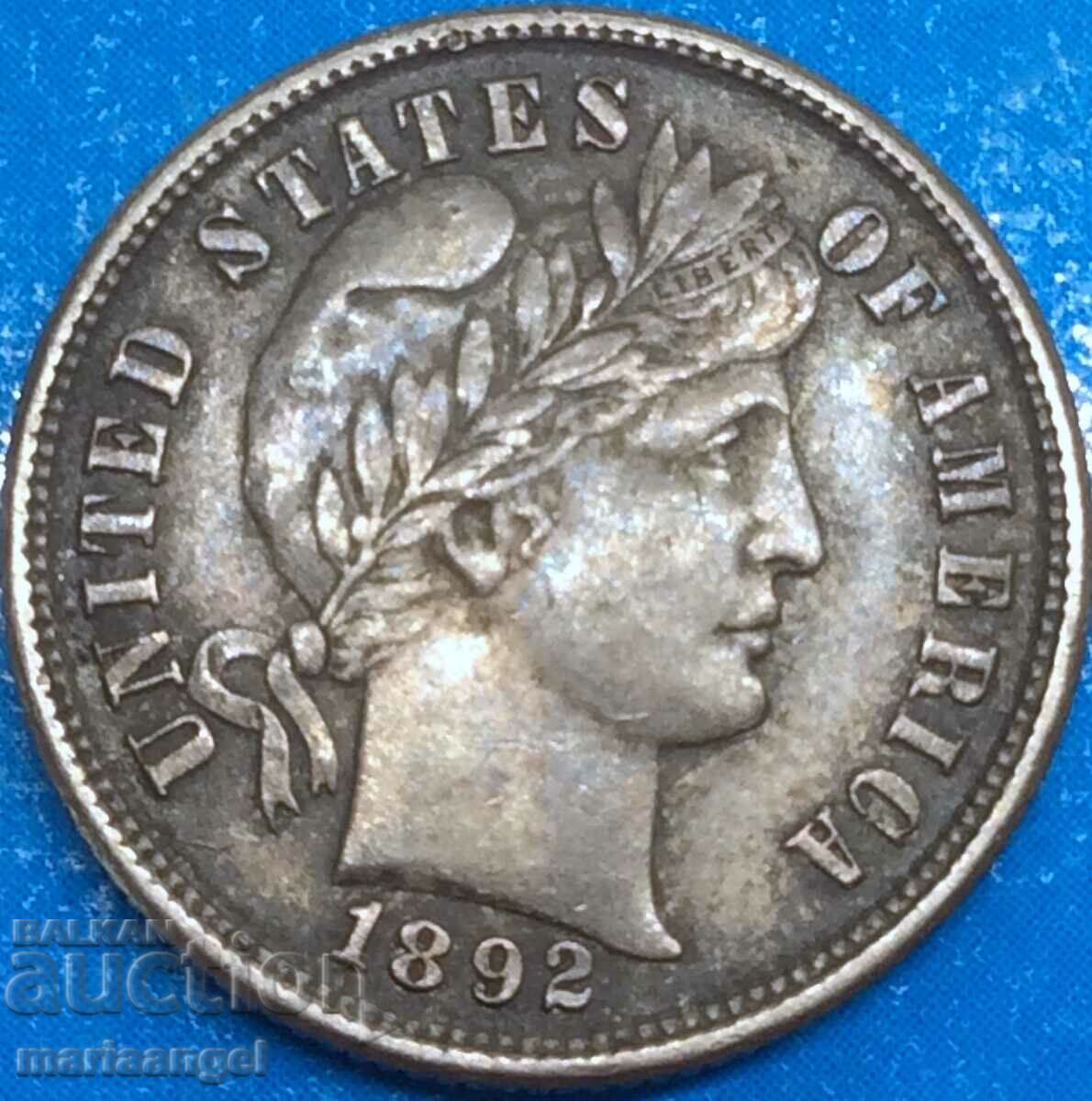 ΗΠΑ 10 cents 1892 Barber ασημένια πατίνα