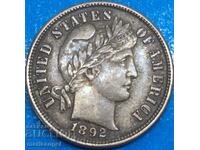 USA 10 cents 1892 Barber silver patina