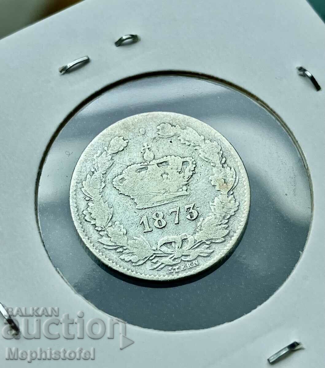50 bani 1873, Βασίλειο της Ρουμανίας - ασημένιο νόμισμα με τιμή € 22.00 | 43.03 BGN