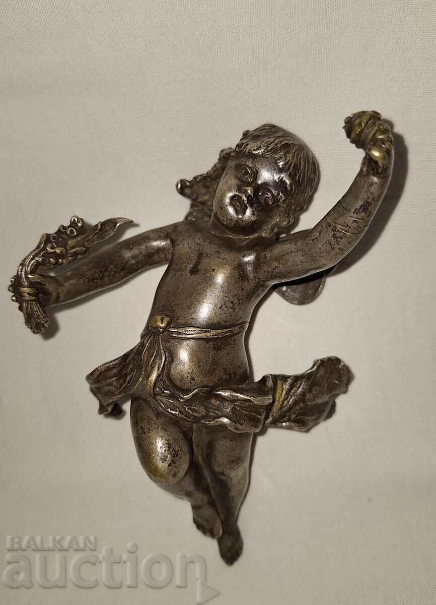 Antique bronze silver plated plastic figure applique angel